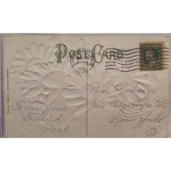 Lot Of Four Vintage Antique Embossed Postcards Flowers Birthday Boats - Picture 9 of 9